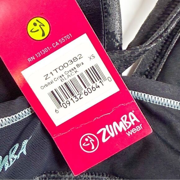 Zumba NWT! Women's Orbital Criss Cross Bra Black Gray Adjustable Straps Size XS - Picture 4 of 5